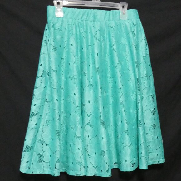 NOTATIONS | medium | Turquoise Lined Lace Skirt | Stretchy Waistband | NWOT - Picture 2 of 15